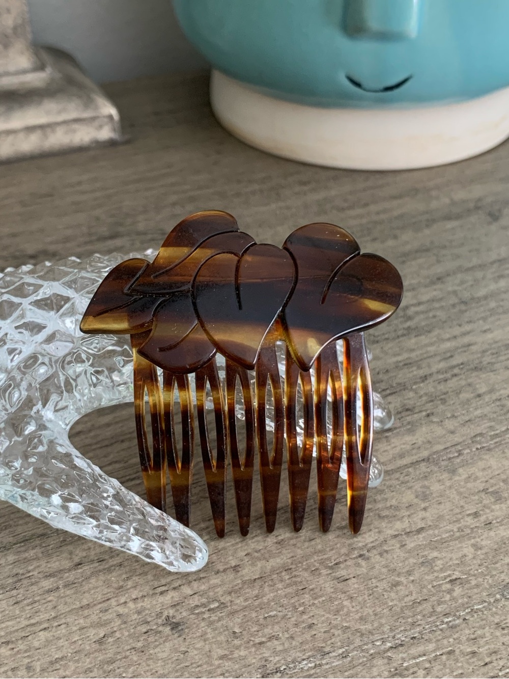 Vintage Signed France Faux Carved Tortoise Shell Celluloid Designer Hair Comb